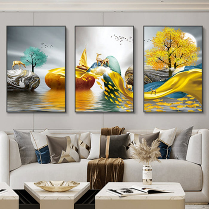 Buy Art Prints: 3 Pieces Nordic Luxury Ribbon Abstract Landscape
